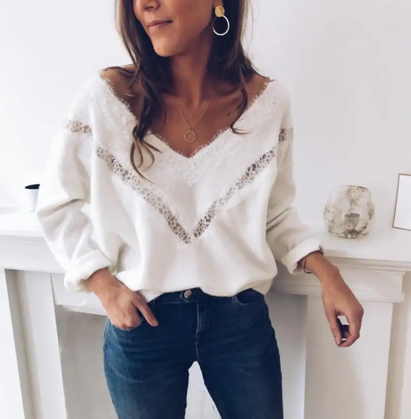 PRETTY STEPS Woman Sweater Spring Autumn 2020 Long Sleeve Hollow Sweater Lace Slim Jumper Fashion Slim tops