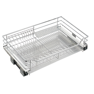 Organisateur de rangement de cuisine moderne à 2 niveaux, accessoires de placard coulissant avec tiroir extractible en métal et panier en fil métallique - Product Image 3