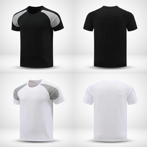Camiseta Deportiva Transpirable de Secado Rápido con Manga Raglán para Hombre, Cuello Redondo, Color Sólido, Corte Regular, Blanco, Negro, Poliéster, Tejido de Punto - Product Image 2