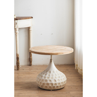 Table basse ronde vintage en bois, style nordique rustique, durable, avec base en métal en forme de goutte d'eau, pour le salon