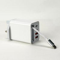 Cargador de Pared 5 en 1 para Reino Unido con Cable Tipo C Retráctil, Hub de Carga USB de 4 Puertos, Enchufe de Viaje Universal de Carga Rápida para Hogar y Oficina