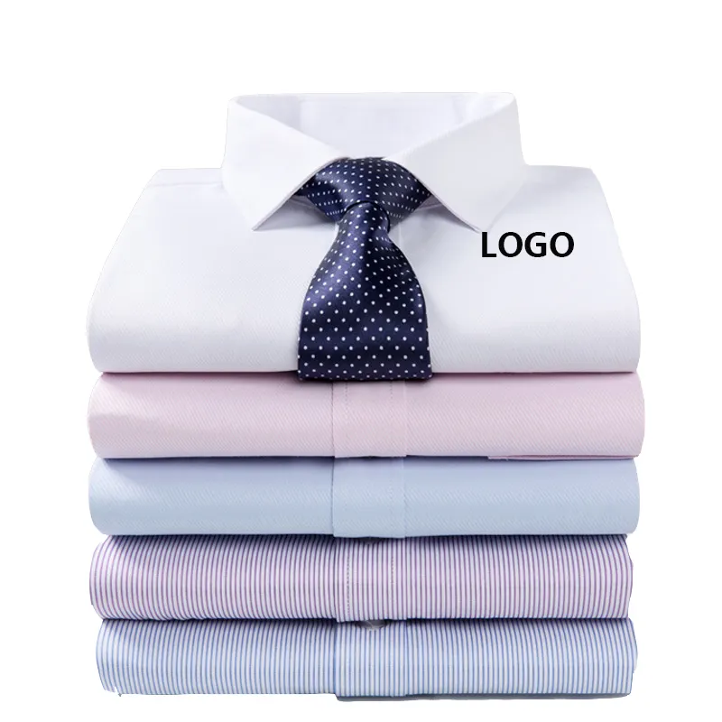 Respirable para hombre camisa de vestir de manga larga, 100% algodón informal con estampado de rayas y logotipo personalizado para oficina