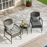 Ensemble bistrot d'extérieur en rotin PE résistant aux intempéries, chaise de patio en osier avec table basse, ensemble de conversation pour jardin et balcon