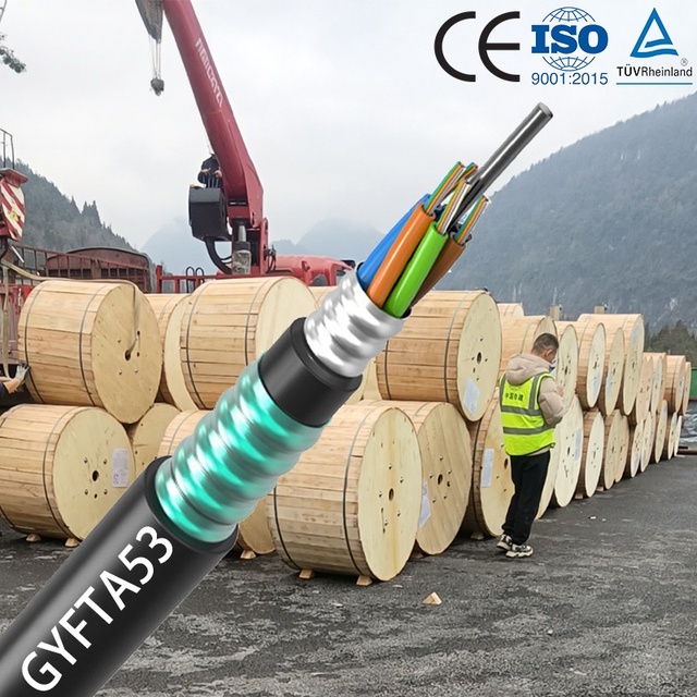 GYFTA53 Durable Waterproof PE Sheath Outdoor Fiber Optic Cable G652D Single Mode Optical Fiber Cable for Duct