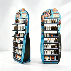 Retail Floor‑Standing Cosmetic Display Rack Wheeled Multi‑tier Metal Display <b>Stand</b> - Product Image 1