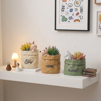 Roogo Nouveaux pots à fleurs créatifs en résine au design rétro de sac en papier avec décorations animales, pour plantes succulentes, ornements de bureau