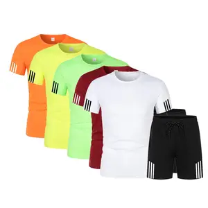 Professional fashion breathable running sports wear t shirt set solid color all season casual customized jogging suits men