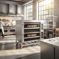 Four à gaz professionnel en acier inoxydable de qualité supérieure, 2 niveaux, 4 plateaux, avec support mobile, pour boulangerie, pizza et pain