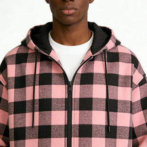 Sudadera con capucha a cuadros <span class=keywords><strong>para</strong></span> hombre, de algodón, de alta calidad, con cremallera, estilo oversize, gruesa, unisex, con logo OEM personalizado, diseño a cuadros invertido - Product Image 1