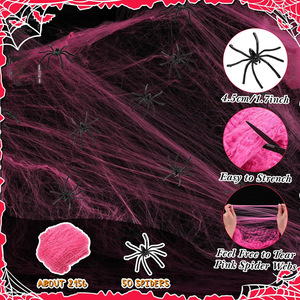 Telaraña de Algodón Rosa de Halloween, Telaraña Artificial, Decoración para Exteriores, Accesorios para Crear Ambiente en el Patio - Product Image 4