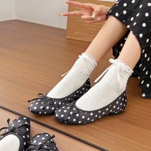 Ballerines plates à plateforme pour femmes, style français, à pois, avec nœud, bout rond, 2026, grandes tailles, escarpins tendance - Product Image 3