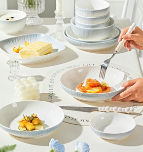 High Quality Control Creative Design Embossed Ceramic Dinnerware <b>Sets</b> for Households & Hotels-<b>Microwave</b> & Dishwasher Safe - Product Image 5