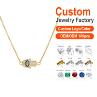 Collier en argent 925 AAACZ avec pendentif main Hamsa - Bijoux tendance pour femmes, cadeau personnalisable pour anniversaire ou anniversaire de mariage