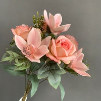 LE-490 Lot de 49 cm de roses artificielles Cymbidium nordiques, bouquet décoratif en soie pour toile de fond de mariage et ornement de salon