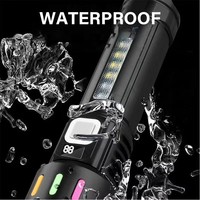 Lampe torche LED rechargeable USB P50 noire avec affichage numérique, 5 modes, zoom, en plastique, avec bande fluorescente