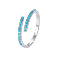 Bague empilable ouverte géométrique à double rangée délicate en argent sterling 925 et turquoise pour femme, vente en gros