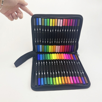 Ensemble de 36 couleurs de fibre laser double pointe art calligraphie dessin graphique aquarelle fineliner pinceau marqueur stylo avec étui en tissu