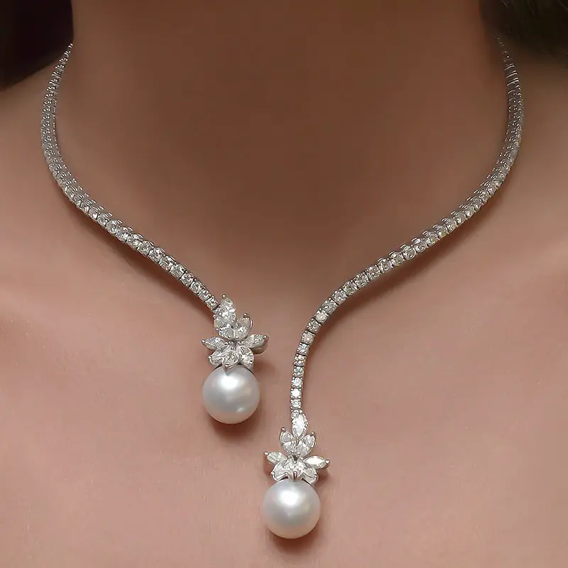 Collier De perles personnalisé en strass, collier ras du cou, bijoux De fête, collier De perles De Tennis pour femmes