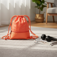 Sac à dos pliable imperméable avec logo personnalisé, poche zippée couleur unie et sac de courses