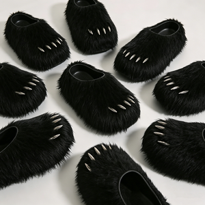 Nouvelles mules tendance à griffes d'ours en fourrure, sandales d'été personnalisées avec dessus en peluche douce, logo sur mesure - Product Image 2