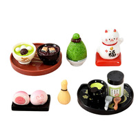 Ensemble de miniatures alimentaires japonais pour jeux de rôle, comprenant un dessert au matcha, une soupe de haricots rouges simulée et des mini-ornements en résine Chat porte-bonheur, accessoires de scène DIY