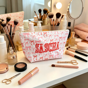 Custom Printed Bow Coated Cosmetic <b>Bag</b> Waterproof Coated Fabric <b>Makeup</b> Pouch Travel Toiletry Organizer Zipper Women Cosmetic <b>Bag</b> - Product Image 3