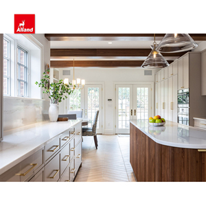 Mobile da <span class=keywords><strong>Cucina</strong></span> Estetico e Raffinato in Noce Scanalato con Vernice Sherwin-Williams Slim Shaker e Isola Rotonda per Casa di Lusso - Product Image 2