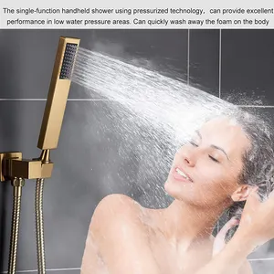 Faucet Set Aquacubic Brushed Gold Bath Tub Shower System Bathroom Rain Shower Head Shower Set With Handheld Combo Set Tub Spout