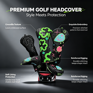 Fundas para Palos de Golf con Textura de Cocodrilo Clover, Fundas Protectoras de Cuero PU Duraderas para Palos de Golf, Fundas Personalizadas con Bordado - Product Image 2