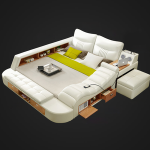 Роскошная кожаная умная кровать многофункциональная кровать для спальни мебель отель King Size кровать с хранением - Product Image 3