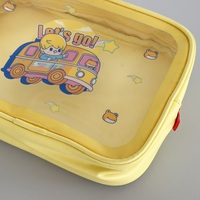 Trousse de Toilette Transparente en PVC Effet Nettoyable, Cadre en PU Jaune, Imprimé Personnage de Dessin Animé, Fermeture Éclair Rouge Contrastante, Étui Cadeau Nouveauté pour Filles