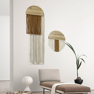 Tapiz Bohemio con Borlas, Decoración Nórdica de Algodón Hecha a Mano, Adorno Colgante Semicircular de Madera Maciza para Decoración del Hogar - Product Image 3