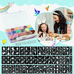 Kit de tatouages temporaires à paillettes pour filles, coffret cosmétique lavable 31 couleurs, cadeau pour enfants, ensemble de beauté - Product Image 3