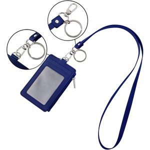 Portatarjetas vertical de cuero PU Delgado, 1 llavero, 1 ventana de identificación, 4 ranuras para tarjetas, 1 bolsillo con cremallera lateral, accesorio para portatarjetas 1 en 1 - Product Image 2