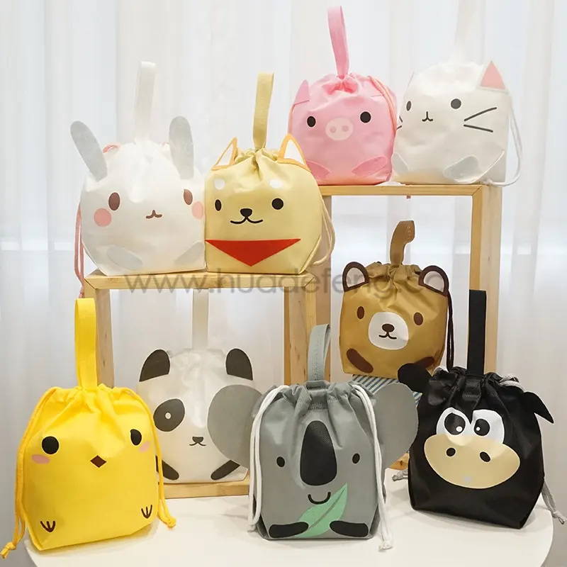 Customized Animal Cartoon Pattern Non-woven Fabric Drawstring Gift Bag For Children's Day