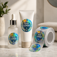 Étiquettes cosmétiques holographiques bleues personnalisées, autocollants ronds avec logo pour emballages de soins de la peau, pots de crème, flacons de sérum, fournisseur en gros