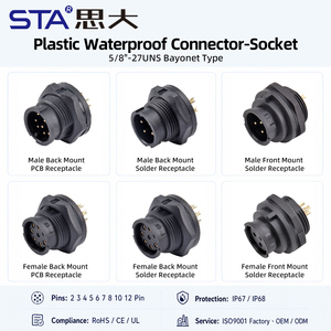 ขั้วต่อกันน้ำ 5/8"-27UNS IP68 แบบ Bayonet ตัวผู้ ตัวเมีย อะแดปเตอร์ 2 3 4 พิน รหัส <span class=keywords><strong>B</strong></span> สำหรับติดตั้งด้านหลัง/ด้านหน้าแผงวงจร PCB แบบเชื่อมต่อด้วยการบัดกรี - Product Image 1