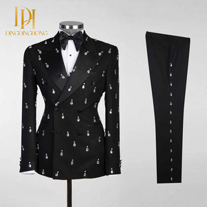 Lussuoso <span class=keywords><strong>abito</strong></span> da sposa uomo 2 pezzi Set acqua goccia diamante doppio petto per risvolto di punta dello sposo pantaloni per matrimoni estivi - Product Image 3