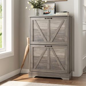 Armoire à chaussures haute 2026 <span class=keywords><strong>avec</strong></span> banc à chaussures rembourré, <span class=keywords><strong>porte</strong></span>-<span class=keywords><strong>manteau</strong></span>, panneaux muraux, couvercle pivotant, armoire à chaussures ultra-fine - Product Image 1