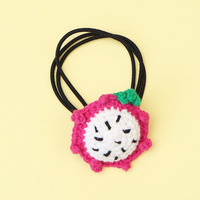 Joli élastique à cheveux en fil tricoté au crochet fait main, motif fruits (fraise, ananas) pour enfants et filles