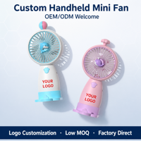 Mini-ventilateur portable personnalisé avec logo imprimé UV, boîtier ABS durable, motif dessin animé mignon, recharge USB, cadeau d'entreprise portable pour bureau, vente en gros