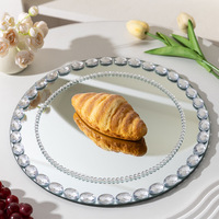 Assiettes de présentation en verre perlé de 13 pouces, finition miroir, design épuré, pour mariage, vente en gros