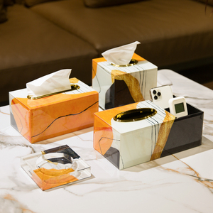 Caja de pañuelos multifuncional naranja con control remoto y soporte para servilletas para mesa de centro de sala de estar - Product Image 1