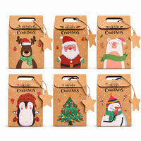 Sacs en papier kraft de Noël avec poignées et étiquettes étoiles, 6 modèles, pour emballer des bonbons, des biscuits, des friandises, des cadeaux de Noël