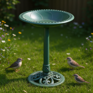 Abbeveratoio per Uccelli Autoportante con Piedistallo, Verde, in Ghisa, per Uccelli Selvatici da Giardino - Product Image 2