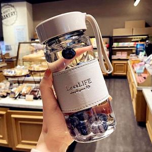 Lesslife Glass <b>Water</b> <b>Bottle</b> With Leather Sleeve Portable Tea Infuser Travel Cup For Flower Tea Brewing - Product Image 4