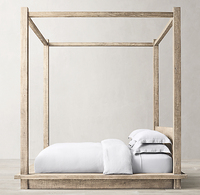 Lit à baldaquin en bois massif de chêne, design moderne et luxueux, base solide, taille Queen ou King