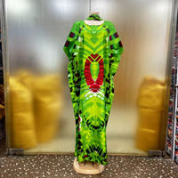 Kaftan d'été bleu décontracté à manches courtes, style moyen-oriental et africain Bubu, imprimé, grande taille, en polyester infroissable, pour la plage