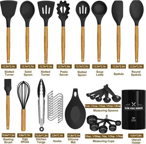 Juego de 19 Espátulas Antiadherentes, No Tóxicas, Ecológicas, de Uso Profesional, con Tarro, Mango de Madera Natural, Utensilios de Cocina de Silicona - Product Image 3