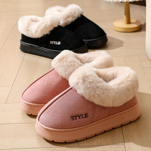 Nouvelles <span class=keywords><strong>pantoufles</strong></span> d'intérieur en suède et coton pour hommes, avec doublure en <span class=keywords><strong>laine</strong></span>, talon enveloppé, et bottes de neige antidérapantes en EVA pour femmes, idéales pour l'hiver. - Product Image 2